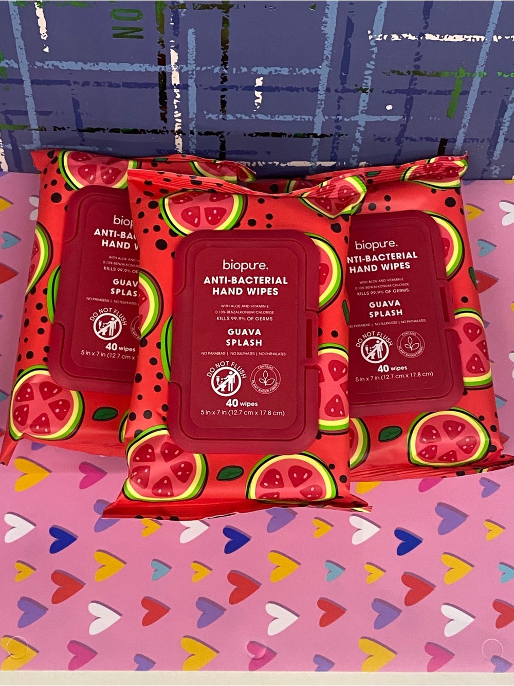 Guava Splash Anti-Bacterial Hand Wipes biopure 3 packs